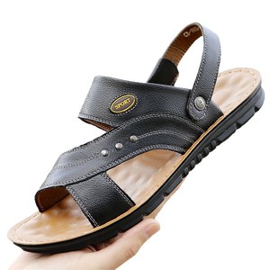 Sandalias de cuero genuino para hombre con tiras cruzadas, suela gruesa antideslizante, casuales de verano, punta abierta, suela de goma - Product Image 5