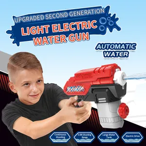Pistola de agua eléctrica para niños, juguete de lucha automática con batería, con luces LED geniales, pistola de agua de largo alcance de 300ml