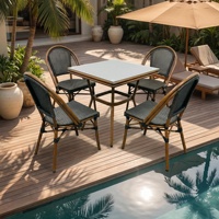 Table à manger pliable en aluminium avec plateau en verre trempé pour hôtel, usage domestique, 4 places