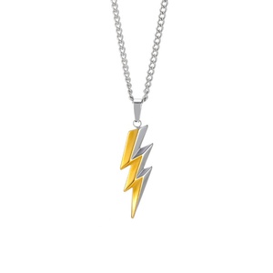 <b>Mens</b> Lightning Pendant Necklace Stainless Steel Gold Silver Two Tone Curb <b>Chain</b> Punk Hip Hop Fashion Jewelry Non Tarnish Gift - Product Image 5