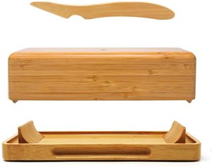 OFFERTA SPECIALE Portaburro in Bambù con Coperchio e Coltello, Contenitore Magnetico per Burro, Piedini Estesi per Evitare Macchie sul Tavolo - Product Image 1
