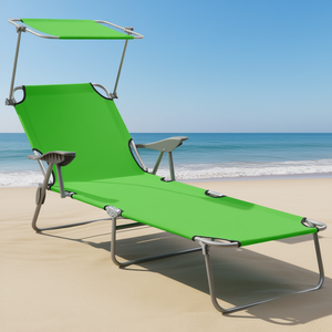 Sdraio Verde con Tettuccio Reclinabile per Uso Esterno, Spiaggia e Patio - Product Image 2