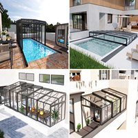 Piscine extérieure pliable en alliage d'aluminium, véranda rétractable, cour de villa, toit en verre trempé à ouverture et fermeture automatiques