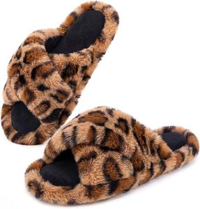 Pantofole da donna alla moda <span class=keywords><strong>con</strong></span> stampa leopardata in peluche, <span class=keywords><strong>con</strong></span> fascia incrociata, ultra morbide, calde, antiscivolo, per uso interno tutto il giorno - Product Image 1