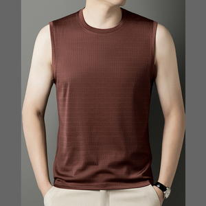 Camiseta sin mangas de verano transpirable de terciopelo liso blanco de corte regular para Hombre con camiseta sin mangas deportiva informal - Product Image 5