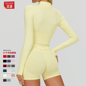 DWT7725 Veste de yoga pour femme à col montant, couleur unie, fermeture éclair, manches longues, coupe ajustée, séchage rapide, haut de sport d'extérieur - Product Image 2