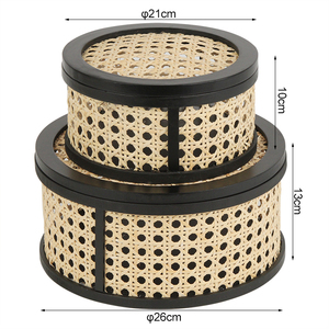 Lot de 2 boîtes de rangement rondes <span class=keywords><strong>en</strong></span> <span class=keywords><strong>rotin</strong></span>, boîtes de rangement décoratives <span class=keywords><strong>avec</strong></span> <span class=keywords><strong>couvercle</strong></span> - Product Image 2