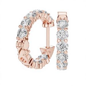 ต่างหูเพชรทรงห่วงเพาะเลี้ยงในห้องปฏิบัติการ ดีไซน์พิเศษ ชุบทองคำขาว 18KT โรสโกลด์ พร้อมใบรับรอง IGI เหมาะสำหรับใส่ทุกวัน งานพิเศษ และวันวาเลนไทน์ - Product Image 1