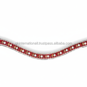 Dernière conception faite à la main en cuir marron noir cheval sourcil bande 5 rangées de cristaux rouges et blancs Diamante chaîne bride sourcil bande - Product Image 1