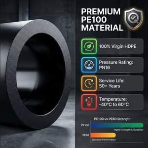 Tuberías Municipales de HDPE PE-100 de 250 mm (10 Pulgadas), SDR11-SDR26, Duraderas por 50 Años, Flexibles, de Alta Presión, No Tóxicas, ISO CE, Fusión a Tope - Product Image 3