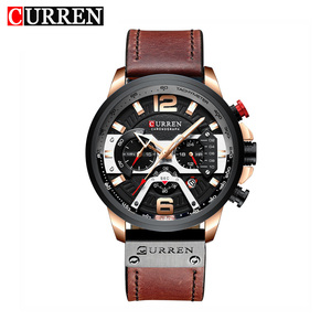 Montre Homme Chronographe CURREN 8329 Antique Japon Quartz Boîtier Alliage Bracelet Cuir Affaires Sport Dessin Animé Pièce de Monnaie - Product Image 1