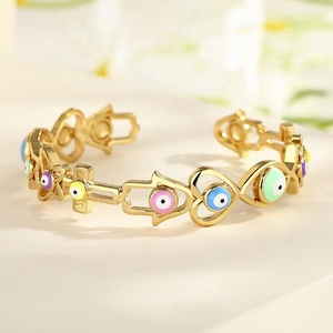 เครื่องประดับทองเคลือบ 18K แบบขายส่ง ลายวงแหวนดวงตาปีศาจ ทองเหลืองชุบทอง ประดับเพชรคิวบิกเซอร์โคเนีย กำไลข้อมือสไตล์ฮาวาย เครื่องประดับแฟชั่น - Product Image 3
