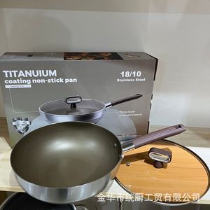 Sartén antiadherente con revestimiento de titanio, acero inoxidable 18/10, gran capacidad para freír y saltear, sin humo - Product Image 3