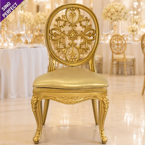 Chaises en métal doré à dossier rond pour événements, décoration de mariage, mobilier commercial de luxe, fabrication sur mesure OEM ODM, en vente - Product Image 1