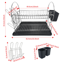 Support de rangement de cuisine à 2 niveaux avec porte-vaisselle et porte-couverts en fil de fer avec plateau d'égouttage pour une organisation efficace