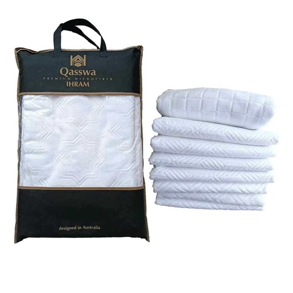 100% fábrica de microfibra gran oferta hombres musulmanes Ehram/Ihram Hajj toalla Umrah blanco ihram microfibra-ihram toalla set2 piezas