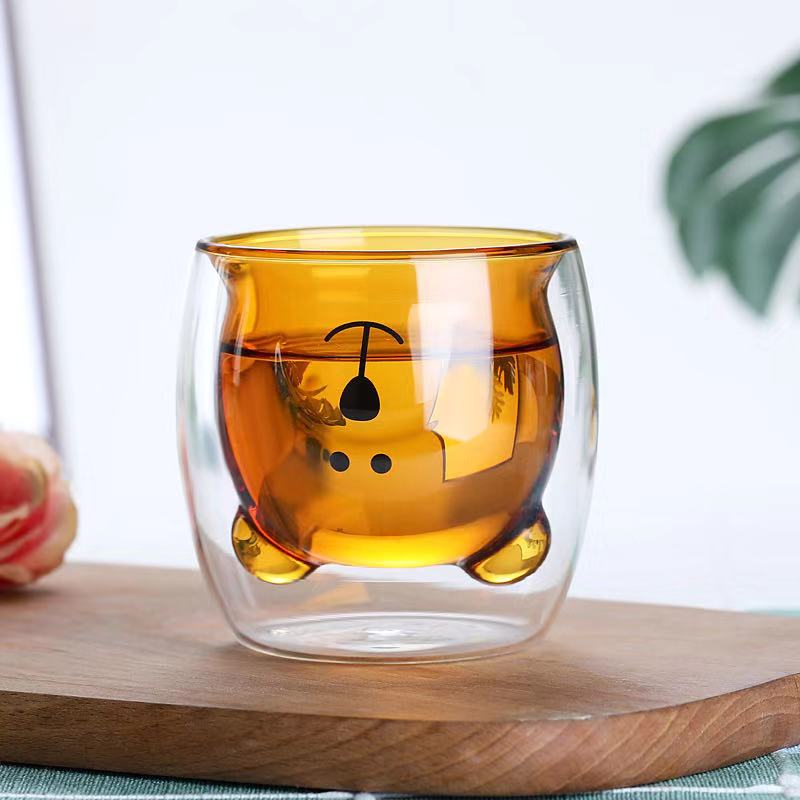Wholesale Colored Borosilicate Coffee Tea Water Bear Double Wall Glass Cup
