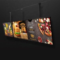 Boîte à lumière LED ultra-fine en verre suspendue pour menu de restaurant, idéale pour les restaurants de restauration rapide et les cafés