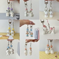 Chaîne de téléphone et pendentif de sac coréen mignon en perles floquées, motif animaux : lapin blanc moelleux, canard jaune, koala, porte-clés