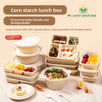 Boîte à lunch jetable biodégradable en amidon de maïs, boîte repas compartimentée, conteneur à emporter, boîte bento de qualité alimentaire, restauration rapide