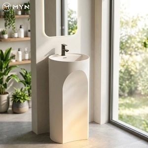 Lavabo sur pied au design moderne en forme <span class=keywords><strong>d</strong></span>'arche, en pierre artificielle solide blanc mat, pour intérieur et extérieur - Product Image 2
