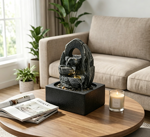 Fontaine <span class=keywords><strong>de</strong></span> table Twin Peak <span class=keywords><strong>avec</strong></span> arbre bonsaï, cascade effet roche et <span class=keywords><strong>bassin</strong></span> carré pour une décoration zen moderne - Product Image 5