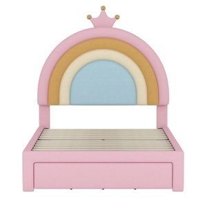 Twin Size Modern Velvet Princess Platform <b>Bed</b> with Storage Drawer Upholstered Rainbow Design <b>Soft</b> <b>Bed</b> Metal <b>Frame</b> - Product Image 4