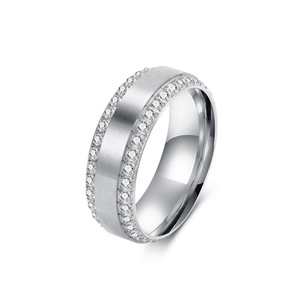 <b>Titanium</b> Steel <b>Ring</b> With Zircon Pave Setting Unisex Fashion Jewelry Gift Index Finger Band Steel Gold Color - Product Image 1