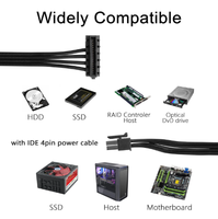 4-Pin Molex Female 2 X Kabel SATA Splitter 15 Pin Sudut Kanan Inti Tembaga Berisolasi PVC untuk HDD SSD Patical Drives