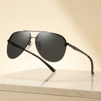 Lunettes de soleil polarisées pour hommes, monture métallique tendance, double pont, pour hommes et femmes, idéales pour la conduite en extérieur