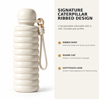 Nouvelle gourde sport Caterpillar 2026 à paroi côtelée avec couvercle à paille escamotable à ressort, en acier inoxydable 304, isolée sous vide
