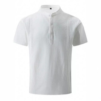 Kemeja Pria Lengan Pendek Motif Garis-garis dan Polos Kancing Henley Gaya Kuba Guayabera Bahan Katun Linen, Laris Manis Musim Panas Grosir EU/AS