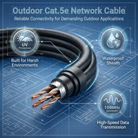 Câble Ethernet Cat5e extérieur 24AWG en cuivre massif, résistant à l'eau et aux UV, noir, câble réseau LAN PE, 305m en vrac