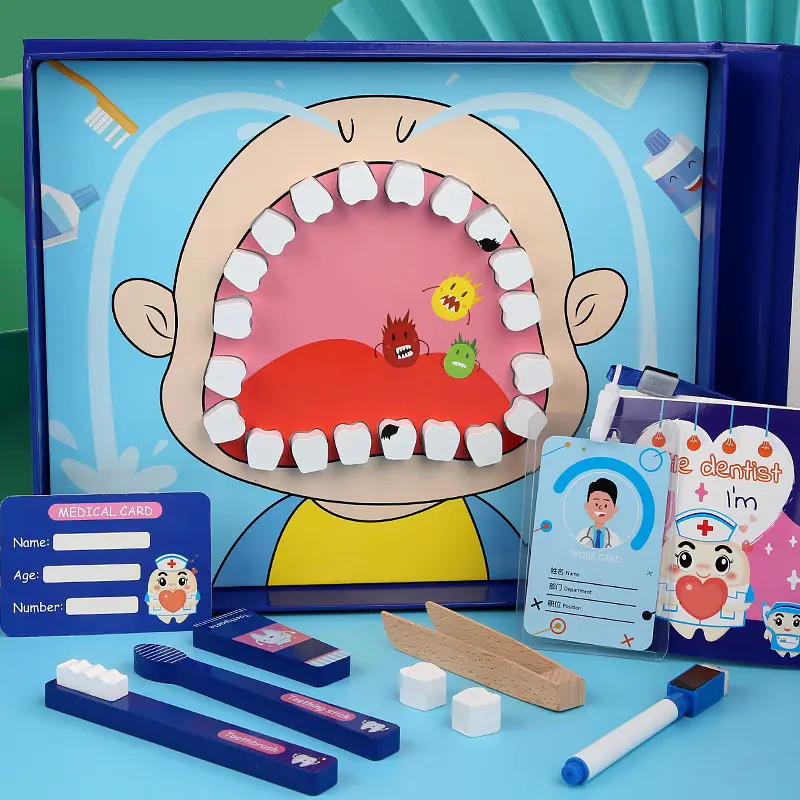 Küçük diş hekimleri ahşap simülasyon doktor seti çocuk rol yapma interaktif oyun ev diş hekimi eğitici oyuncaklar