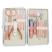 Coupe-ongles professionnel en acier inoxydable rose doré et kit de manucure portable 7/10/15/18 pièces, kit d'outils de soin des ongles