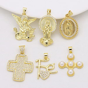 Kadi 18K mạ vàng Tôn Giáo Virgin Mary góc Chéo Yêu Thương Trái Tim Zircon vỏ ngọc trai Đồng mặt dây chuyền trang sức quyến rũ phụ kiện - Product Image 1