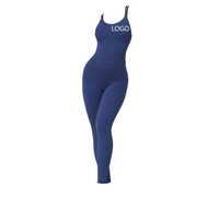 Logo Kustom Jumpsuit Olahraga Wanita Celana Yoga Satu Set Spandex/Polyester Anti-Bakteri Cepat Kering Bernapas Tanpa Jahitan
