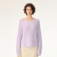 Pull d'automne pour femme, tricoté, ajouré, à manches longues, en mélange de mohair et de laine mérinos