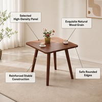 Mesa de Centro Pequeña con Tapa de MDF, Patas de Madera Maciza, Diseño Cuadrado, Mesa Auxiliar, Mesa de Noche, Ahorra Espacio