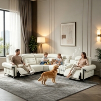 Canapé d'angle moderne de luxe en cuir véritable avec deux fauteuils inclinables électriques, haut-parleur Bluetooth et porte-gobelets