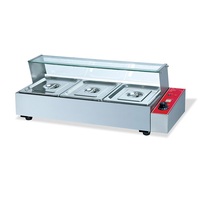 Buffet de cuisine pour restaurant Chauffe-plats Bain-marie Table à vapeur américaine personnalisée en acier inoxydable avec étagère en verre pour éternuements
