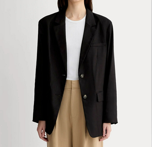 Women's Oversized <b>Black</b> <b>Linen</b> Blend Single Breasted Casual Office <b>Blazer</b> Jacket with Pockets - Product Image 6