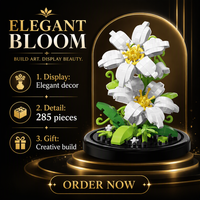 Ensemble de blocs de construction en forme de fleur de lys blanche avec housse anti-poussière, 285 pièces, décoration de bureau en ABS, jouet d'assemblage DIY