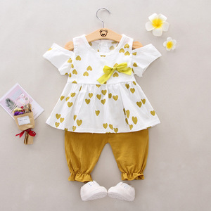 Fabricante de Ropa, Conjunto de Verano para Niños, Estilo Nuevo, Hombros Descubiertos, Manga Corta, Estampado, Algodón - Product Image 3