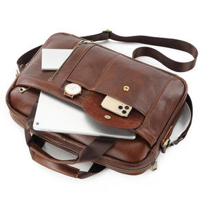 Sac à main pour ordinateur portable Andong Men 15,6 pouces, en cuir de vache véritable, vintage, décontracté, sac à bandoulière, sac de voyage, sac d'affaires - Product Image 3