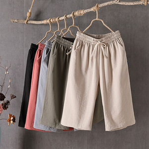 Women's Cotton Linen Pants <b>Elastic</b> Waist Drawstring Pocket Breathable Casual Summer Plus Size Pants - Product Image 1