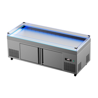 Comptoir réfrigéré commercial en acier inoxydable à plateau ouvert avec vitrine en verre, éclairage LED et armoire de rangement à brumisation