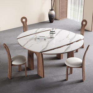 Juego de mesa de comedor extensible de madera maciza de 6 piezas, redonda, telescópica y plegable para comedor - Product Image 5