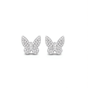 Orecchini a Farfalla E3734 con Diamanti in Oro Bianco, Taglio Brillante Rotondo, Diamanti Naturali, Stile Carino per Uso Quotidiano Femminile - Product Image 1