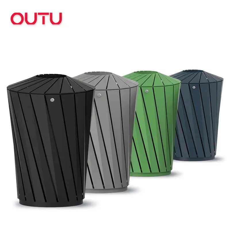 중국 새로운 디자인 아연 도금 강철 야외 라운드 서 금속 쓰레기 쓰레기통